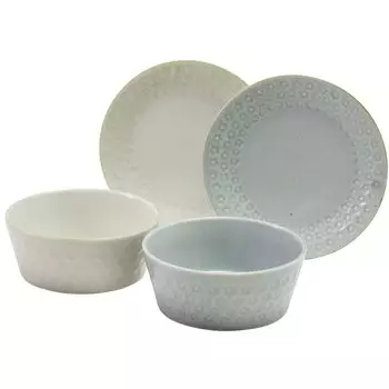 Aito Seisakusho [Fog] Salad bowl, bowl, approx. 13cm, plate, approx. 16cm, pair, 4-piece tableware set, whitegray, microwave, dishwasher safe, Mino