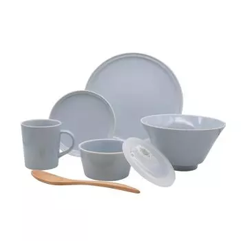 aito Seisakusho Mino Ware Ciel Tableware Set for Single Living 6 Piece Set Gray Dishwasher Microwave Safe Made in Japan 567-507