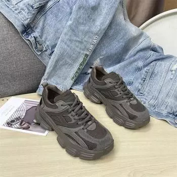 Aixiu Bingxin~ Корейская версия женских кроссовок из натуральной кожи для пап 2025 года, осенне-зимние кроссовки для спорта и отдыха из бархата Tide Muffin 35