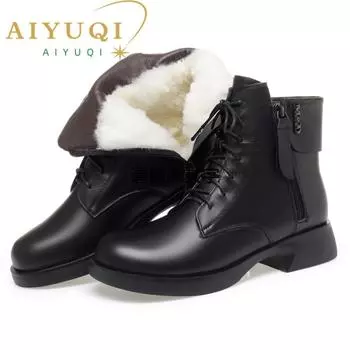 AIYUQI Marton Boots, женские зимние ботинки 2023, новые женские ботильоны из натуральной кожи, большие размеры 41, 42, 43, шерстяные теплые зимние ботинки, женские 35