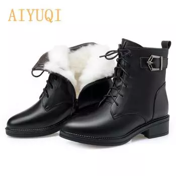 AIYUQI женские ботильоны, новые зимние кожаные женские ботинки Marton, нескользящие теплые женские короткие ботинки 35