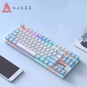Ajazz AK40Pro Беспроводная трехрежимная радужная подсветка TKL 87 с шумоподавлением EVA Черно-белая механическая игровая клавиатура brown switch синий/белый