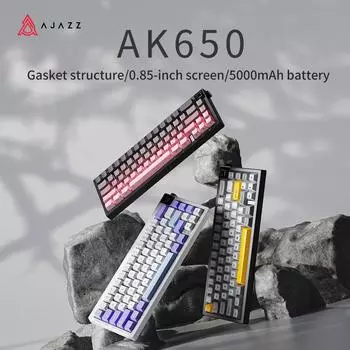 AJAZZ AK650 Игровая клавиатура Беспроводная Bluetooth с экраном Полноэкранные клавиши Горячая замена Игровой офис Blue Switch чёрный/серый