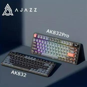 Ajazz AK832Pro RGB 83Keys Wireless BT трехрежимный с низкопрофильным переключателем Outemu для офиса brown switch чёрный/красный
