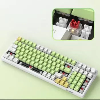 AJAZZ AK992 Прокладка Trimode Беспроводная клавиатура Механическая клавиатура с подсветкой Игровая клавиатура со всеми brown switch зелёный