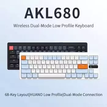 Ajazz AKL680 Bluetooth Беспроводная механическая клавиатура Dwarf Shaft Apple Mac Tablet Office Цветной экран для девочек Маленький портативный red switch чёрный/синий