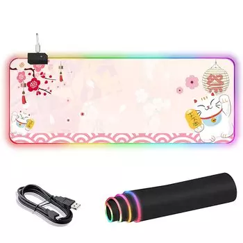 AJAZZ большой коврик для мыши игровой коврик для мыши светодиодный светящийся 14RGB режимов 7 цветов света противоскользящий 800х3004 мм (Lucky Cat)