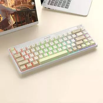 AJAZZ K690TPro DIY с горячей заменой RGB-подсветкой, трехрежимная беспроводная проводная механическая клавиатура Crystal Green Switch жёлтый