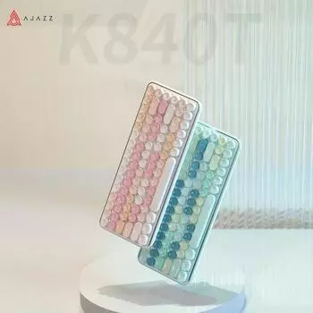 Ajazz K840T Водонепроницаемая Высококачественная милая проводная беспроводная клавиатура с 84 клавишами 2,4G, трехрежимная светодиодная механическая клавиатура для офиса и ПК blue switch синий/зелёный