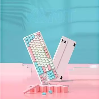Ajazz K870TPro, 87 клавиш, беспроводная клавиатура с горячей заменой, 2,4G BT, трехрежимное подключение, RGB-подсветка, коричневый переключатель, механическая клавиатура black switch белый