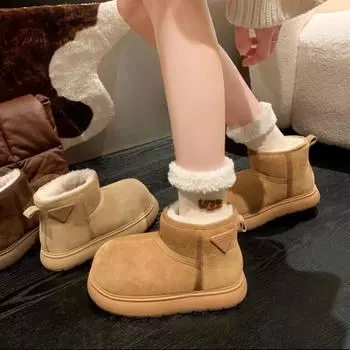 AJGS Snow Boot женские замшевые хлопковые ботинки теплые женские туфли на плоской подошве на платформе зимние ботинки короткие плюшевые прогулочные ботинки Chaussure Femme 35 верблюд