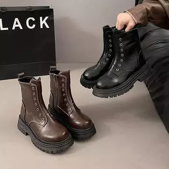 AJGS Women s Ankle Boots 2024 New Anti-slip Desert Short Boots Women Winter Platform British Style Women s Booties 35 чёрный