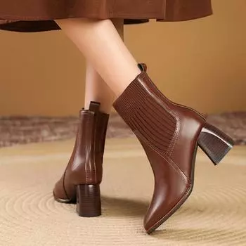 AJGS женские осенние кожаные ботинки без застежек, однотонные элегантные ботильоны на высоком каблуке, женская зимняя мода, размер плюс, женская обувь 35 бежевый