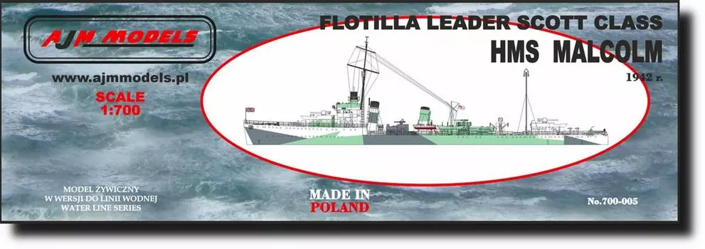 AJM Models Британский эсминец класса Scott HMS Malcolm 1942 года, полный комплект из смолы PJ70005 1/700