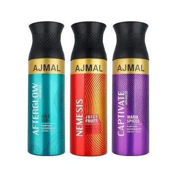 Ajmal Afterglow Advanced, Captivate Advanced, Nemesis Дезодорант-спрей для тела Духи 200 мл Каждый аромат Подарок для мужчин и женщин