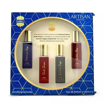 Ajmal Artisan Luxury Unisex Eau De Parfum Подарочный набор 4 x 20 мл для мужчин и Oudh Smear, Patchouli Haze, Summer Sage Perfume