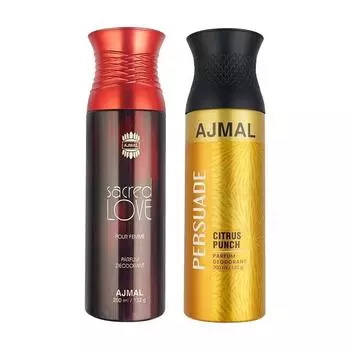 AJMAL Sacred Love For Women And Persuade For Men & Women Woody Spray Deodorants Каждый 200 мл Combo Pack из 2 шт. (Всего 400мл), 2 счета