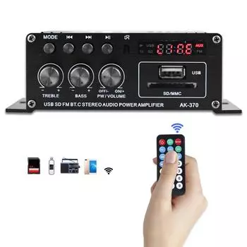 AK370 800 Вт домашний автомобильный усилитель мощности DC 12 В 2 канала Bluetooth 5.0 аудио цифровой усилитель сабвуфер стерео Hifi усилитель мощности