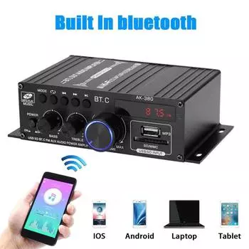 AK380 12 В Bluetooth усилитель мощности домашний автомобильный усилитель класса D HiFi макс 800 Вт стерео бас аудио усилители поддержка FM MP3 плеер USB SD вход
