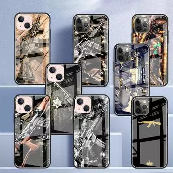 AK47 Handgun Gun BUllets Glass Case For Apple iPhone 14 13 11 12 Pro 7 XR X XS Max 8 6 6s Plus SE 2022 Tempered Phone Tampa iPhone 7Plus(8 Plus)