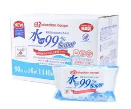 Akachan Honpo Water Super Wet Wipes для новорожденных 90 листов x 16 шт. 99%