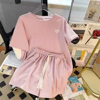 Академический стиль Повседневный свободный спортивный костюм с буквами для женщин, летний корейский стиль Харадзюку, футболка с коротким рукавом и шорты, комплект из двух предметов для бега для молодой девушки M серый