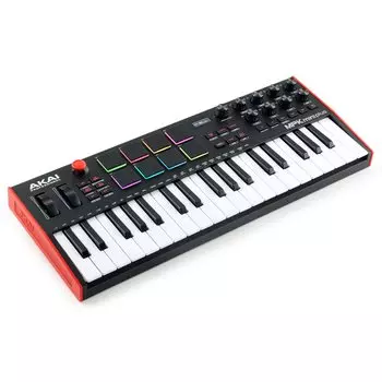 Akai Professional 37-клавишная USB MIDI-клавиатура Контроллер MPC Pad x8 MIDI Step Sequencer В комплект входит программное обеспечение для создания музыки Совместимость с ПК MPK Mini plus чёрный
