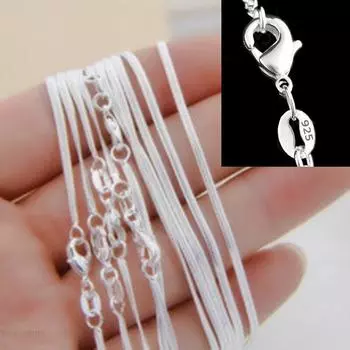 Акция 10 шт./лот! Оптовая продажа посеребренного ожерелья, серебряные модные ювелирные изделия, цепочка в виде змеи, ожерелье 1 мм, 16, 18, 20, 22, 24 35cm