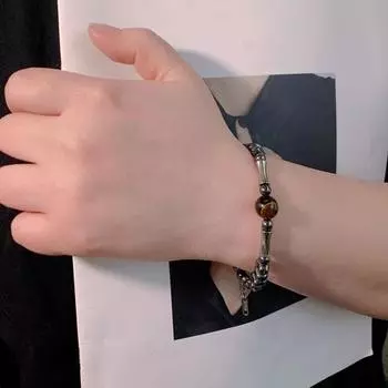 Акция на браслет унисекс с бамбуковым шарниром, регулируемая удлиненная длина, гладкая бусина из нержавеющей стали A