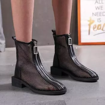 Akexiya Новые летние женские короткие ботинки, ажурные, однотонные, сетчатые, дышащие, с застежкой-молнией спереди, на плоской подошве, повседневные, красивые, тонкие ботинки 35 белый