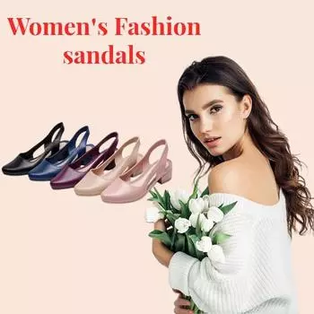 Akexiya Sandlias Femininas Women Pointed Toe Chunky Med High Heels Flip Flops Casual Candy Skidproof Beach Zapatos Para Mujeres 36 темно-синий