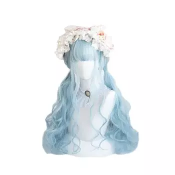 Akixen Wig Lolita Long Curl Twintails Blue Wig Light Blue Shark Song Harajuku Style Small Face Heat Resistant Cosplay Hair Net Fashion Event Halloween