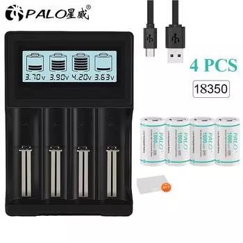 Аккумулятор 18350 Аккумуляторная батарея 1000 мАч 3,7 В Зарядное устройство 3,7 В 18350, 16350, 18650, 14500, 21700 чёрный