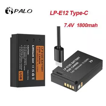Аккумулятор LP-E12 Type-C емкостью 1800 мАч с индикаторной лампочкой для Canon EOS M M10 M50 M100 Rebel SL1 100D Kiss X7