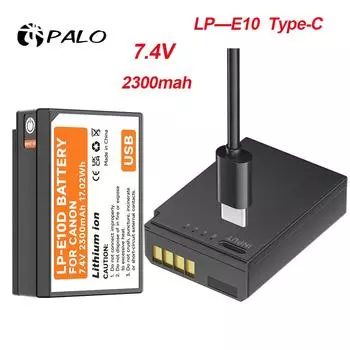 Аккумулятор PALO 2300 мАч LP-E10 Type-C с индикаторной лампочкой для Canon EOS 1100D 1200D 1300D 2000D 4000D Rebel T3 T5 T6 KISS X50 X70 E10