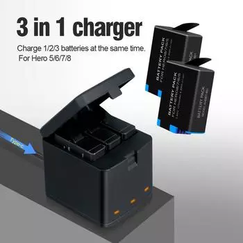 Аккумулятор PALO для GoPro Hero 8 7 6 5, черный аккумулятор для камеры Gopro Hero 8, аккумуляторы для экшн-камеры с полным декодированием AHDBT-801, комплект для зарядки