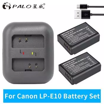 Аккумулятор PALO LP-E10 для цифровой камеры Canon EOS Rebel T3 T5 T6 T7 Kiss X50 Kiss X70 EOS 1100D 1200D 1300D 2000D чёрный