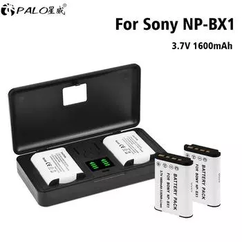 Аккумулятор PALO NP-BX1 np bx1 + чехол для зарядки ЖК-дисплея на 2 слота для Sony DSC-RX100 DSC-WX500 IV HX300 WX300 HDR-AS15 X3000R MV1 AS30V 1battery+1charger