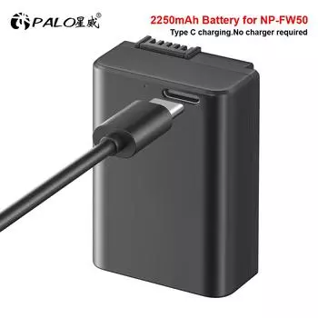 Аккумулятор PALO NP-FW50 NP FW50 2250 мАч с входом для зарядки Type-C для Sony Alpha a6500 a6300 a6000 a5000 a3000 NEX-3 A7 A7M2 A7R 7SM2 7M2 1 PCS