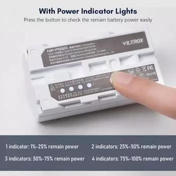 Аккумулятор VILTROX NP-F550 Литий-ионный аккумулятор большой емкости 2200 мАч с зарядным портом типа C белый