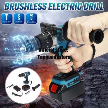 Аккумуляторная ударная дрель, 18 В, 13 мм, шуруповерт, 18 В, ударная дрель, 18 В, бесщеточная ударная дрель с двумя аккумуляторами 1 x Battery