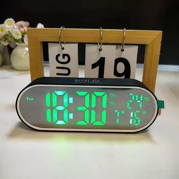 Аккумуляторный цифровой будильник TEMP Date Week 2 Будильник Ночной режим Повтор 12/24 часа Анти-беспокойство Голосовое управление Светодиодные зеркальные часы