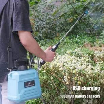 Аккумуляторный опрыскиватель 1,35 галлона/5 л с 3 распылительными насадками, электрический опрыскиватель с ручкой для подзарядки через USB, садовый опрыскиватель зелёный