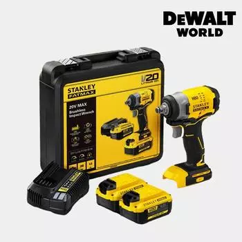 Аккумуляторный ударный гайковерт Stanley 20 В MAX, бесщеточный, 4 А, комплект из 2 батареек SBW910M2K