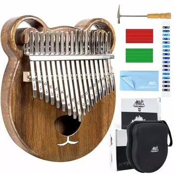 AKLOT Bear Калимба 17 пианино для больших пальцев Африканский музыкальный инструмент из цельного дерева с салфеткой для чистки и футляром для музыкальных инструментов для пальцев Клавиши, молоток, направляющая,