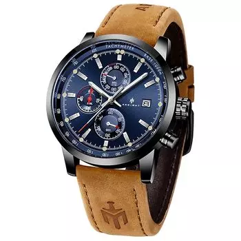 AKNIGHT мужские часы Модные Популярность кварцевые натуральная кожа ремень хронограф кристалл Легко видеть ночник аналоговые наручные часы водонепроницаемые дата