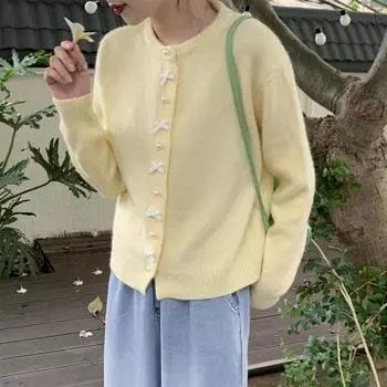 AKrigated Кардиган женский весна-осень корейская версия японский повседневный универсальный нежный стиль жемчужные пуговицы свитер куртка женская S белый