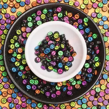 Акрил, 50 шт., 6,5 мм, из бисера, браслет с буквами для ожерелья, цветные круглые ювелирные изделия, брелок для ключей, свободные бусины, модные Style 1