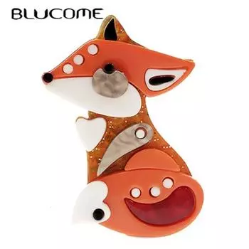 Акриловая брошь Blucome с изображением животного, милый корсаж с лисой для женщин и девочек, пальто, шапка, булавки для хиджаба жёлтый