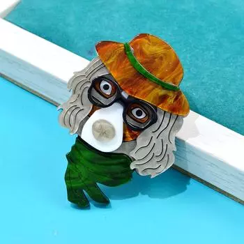 Акриловая брошь в виде щенка в коричневой шляпе из ацетата, модные аксессуары для женской одежды, корсаж